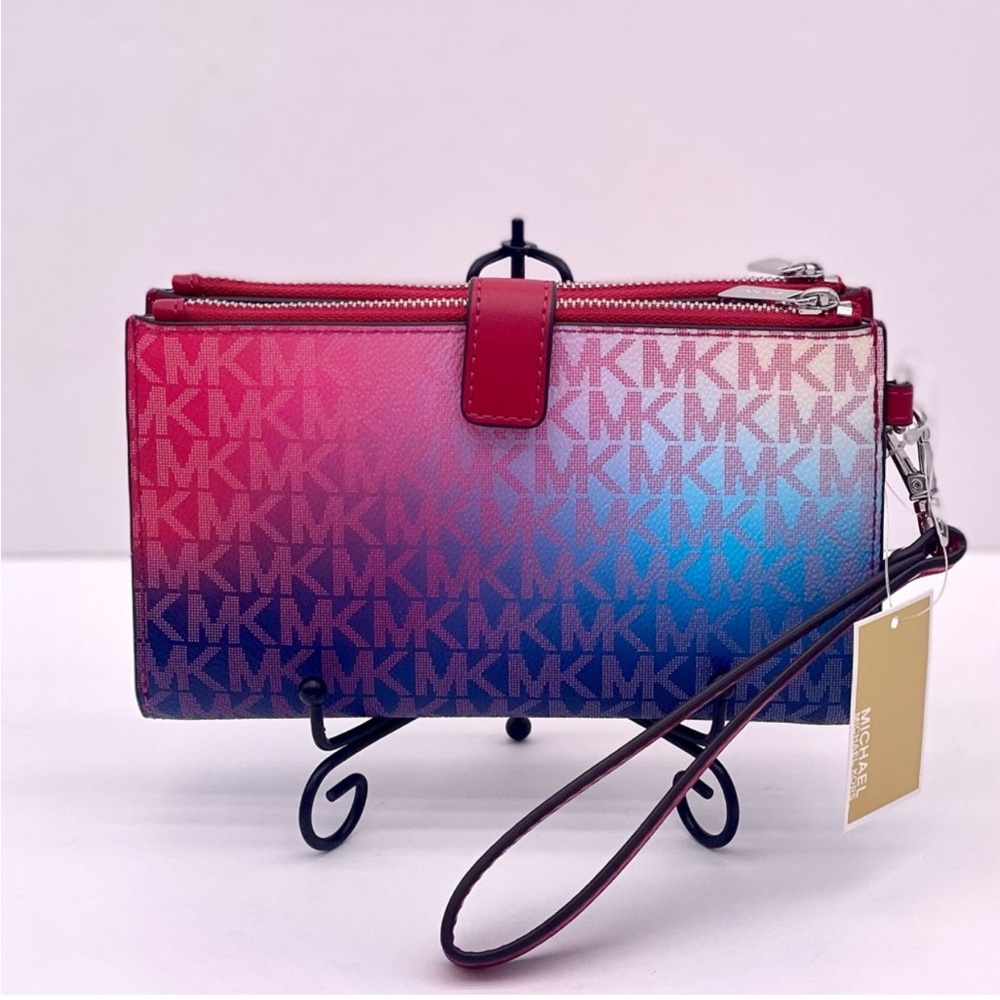 Michael Kors jet set double zip wristlet wallet phone case dk raspberry Multi - Picture 7 of 11